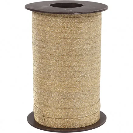 Presentband, guld, B: 10 mm, glitter, 100 m/ 1 rulle.