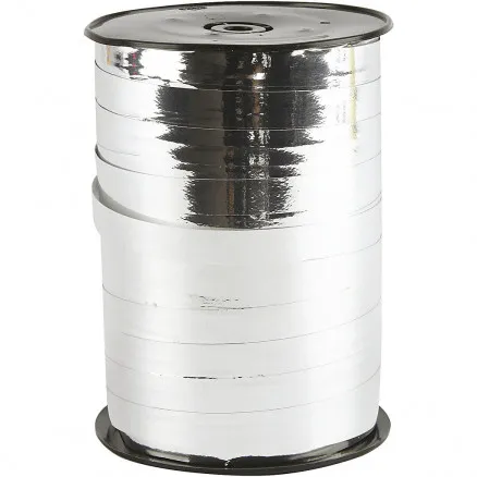Presentband, metalliskt silver, B: 10 mm, blankt, 250 m/1 rulle.