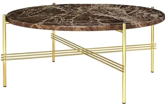 GUBI TS-soffbord Rund Ø80 Mässing/Brun Emperador Marmor